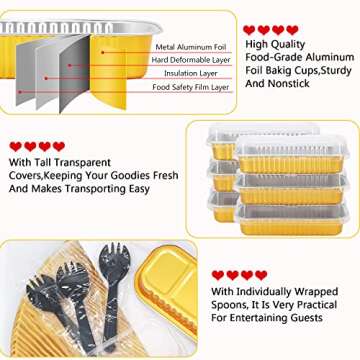 LNYZQUS Disposable Baking Tins Foil Mini Pans With Lids 50 Pack, 6.8oz 6.5"x2.5"x1.2" Aluminum Small Loaf Pans,Rectangle Muffin Tins Mini Cake Baking Pans Containers For Bread Loaf -Gold