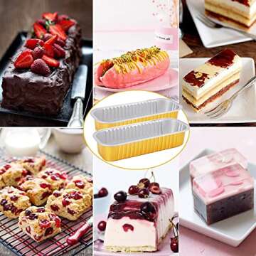 LNYZQUS Disposable Baking Tins Foil Mini Pans With Lids 50 Pack, 6.8oz 6.5"x2.5"x1.2" Aluminum Small Loaf Pans,Rectangle Muffin Tins Mini Cake Baking Pans Containers For Bread Loaf -Gold