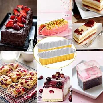 LNYZQUS Disposable Baking Tins Foil Mini Pans With Lids 50 Pack, 6.8oz 6.5"x2.5"x1.2" Aluminum Small Loaf Pans,Rectangle Muffin Tins Mini Cake Baking Pans Containers For Bread Loaf -Gold