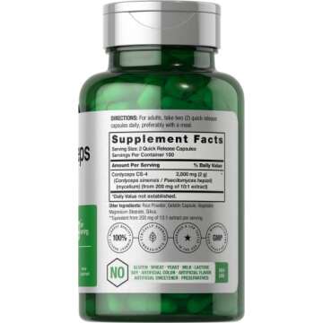 Horbäach Cordyceps Mushroom Capsules 2000mg | 200 Count | CS-4 Strain Cordyceps Sinesis | Non-GMO Herbal Supplement