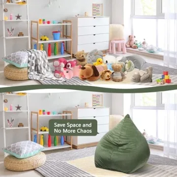 decalsweet Dinosaurs Bean Bag Chair Stuffed Animal Toy Storage Bag for Kids, Large Size Extra Soft Girls Boys Storage Organizer with Zipper, Beanbag Chairs for Home, 31×30×25 Inch (Cover Only)