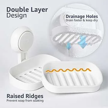 LEVERLOC Shower Soap Dish Holder with Strong Suction