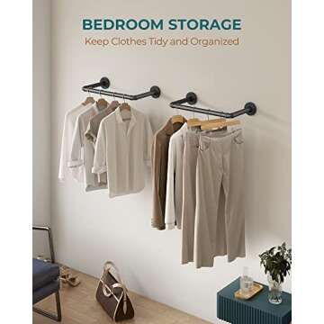 OROPY Industrial Pipe Clothes Rack 21.2” Set of 2, Heavy Duty Wall Mounted Black Iron Garment Bar,...