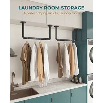 OROPY Industrial Pipe Clothes Rack 21.2” Set of 2, Heavy Duty Wall Mounted Black Iron Garment Bar, Multi-Purpose Clothing Hanging Rod for Laundry Room and Closet Storage