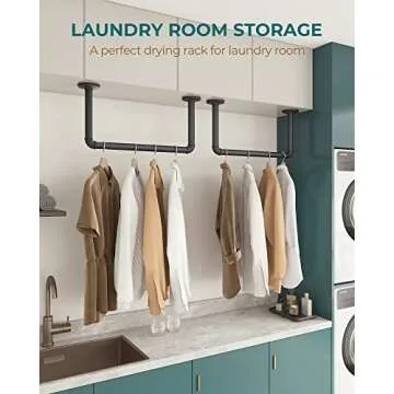 OROPY Industrial Pipe Clothes Rack 21.2” Set of 2, Heavy Duty Wall Mounted Black Iron Garment Bar, Multi-Purpose Clothing Hanging Rod for Laundry Room and Closet Storage