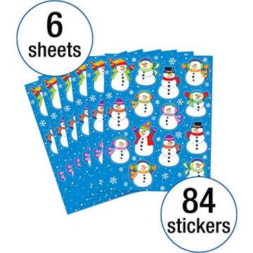 Carson Dellosa 84 Snowman Stickers for Kids, 6 Sheets of Snowmen and Snowflakes for Winter Crafts, Scrapbooking, Teacher Planner, Reward Chart, Stocking Stuffers, School Supplies, Classroom Must Haves