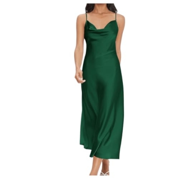 Floerns Women's Elegant Dark Green Satin Silk Midi Dress for Special Occasions