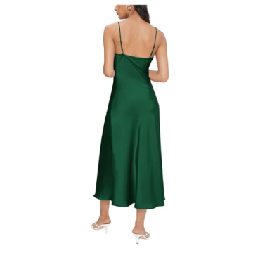 Floerns Women's Dark Green Satin Silk Midi Dress Party Wear