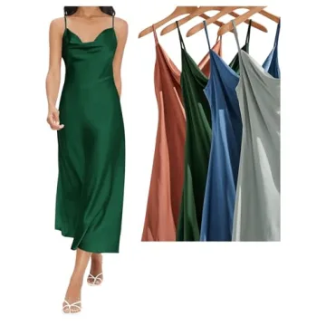 Floerns Women's Dark Green Satin Silk Midi Dress Party Wear