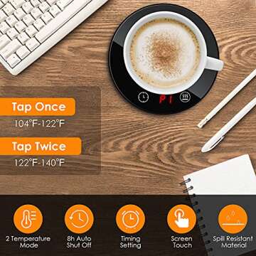Coffee Mug Warmer, Mug Warmer for Desk 2 Temp Settings Auto Off Coffee Cup Warmer with 1-12H Timer, Smart Coffee Warmer Candle Warmer for Warming & Heating Coffee, Beverage, Milk, Tea, Hot Chocolate