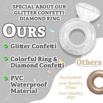 Floatey Bachelorette Party Decorations - XtraLarge Diamond Ring Pool Float | Shiny Glitter Conffetti...