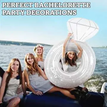 Floatey Bachelorette Party Decorations - XtraLarge Diamond Ring Pool Float | Shiny Glitter Conffetti Inside | Bachelorette Pool Floats for Bride, Ring Floatie Bachelorette Party Accessories, Silver