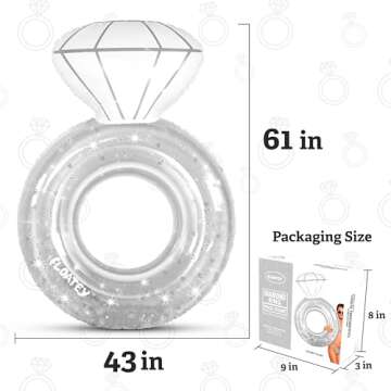 Floatey Bachelorette Party Decorations - XtraLarge Diamond Ring Pool Float | Shiny Glitter Conffetti Inside | Bachelorette Pool Floats for Bride, Ring Floatie Bachelorette Party Accessories, Silver