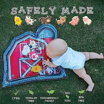 LaLa Lou Kids Tummy Time Mat Premium Inflatable Big Red Barn Farmer Toy Tummy Time Water Mat with Stimulation Toys Promoting Muscles Development and Motor Skills in Infants and Toddlers