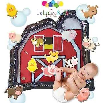 LaLa Lou Kids Tummy Time Mat Premium Inflatable Big Red Barn Farmer Toy Tummy Time Water Mat with Stimulation Toys Promoting Muscles Development and Motor Skills in Infants and Toddlers