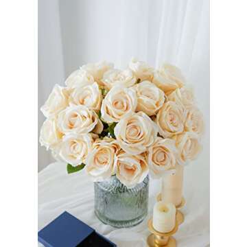 PARTY JOY 20PCS Artificial Flowers, Silk Flower Realistic Roses Bouquet Long Stem for Home Decor Wedding Decoration