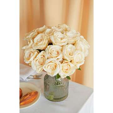 PARTY JOY 20PCS Artificial Flowers, Silk Flower Realistic Roses Bouquet Long Stem for Home Decor Wedding Decoration