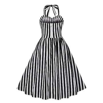 Black and White Striped Dress for Women: 50s Circus?Costumes Adult Halloween Movie Character Cosplay...