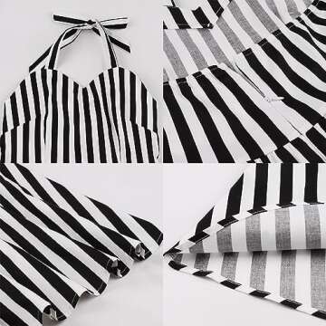 Black and White Striped Dress for Women: 50s Circus?Costumes Adult Halloween Movie Character Cosplay Vintage 1950s Rockabilly Pinup Dresses Pageant Midi Cocktail Tea Party Gown Black Stripes M