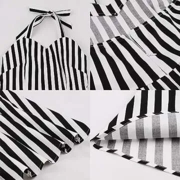 Black and White Striped Dress for Women: 50s Circus?Costumes Adult Halloween Movie Character Cosplay Vintage 1950s Rockabilly Pinup Dresses Pageant Midi Cocktail Tea Party Gown Black Stripes M