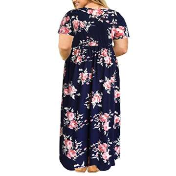 Nemidor Women Short Sleeve Loose Plain Casual Plus Size Long Maxi Dress with Pockets (20,143+NavyPri...