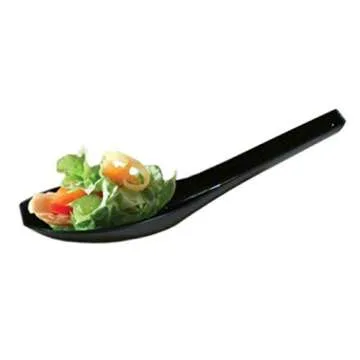 100 Disposable Plastic Black Chinese Soup Spoons for Soup, Dessert & Tasting