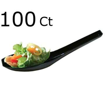 100 Disposable Plastic Black Chinese Soup Spoons Asian Soup Spoons Dessert Spoon Tasting spoons & Sample Spoon (100 Black Asian Spoons)