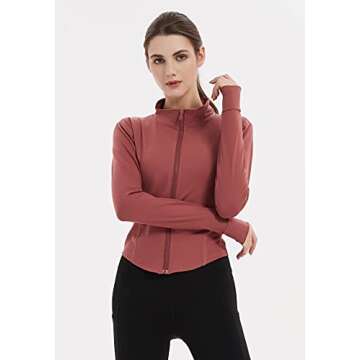 Gihuo Women's Athletic Full Zip Lightweight Workout Jacket with Thumb Holes - Perfect for Active Lif...