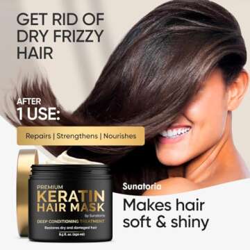 SUNATORIA Keratin Hair Mask - Deep Conditioner for Dry Damaged Hair - Hydrates, Repairs, Nourishes -...