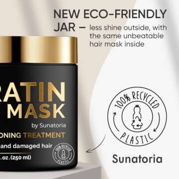 SUNATORIA Keratin Hair Mask - Deep Conditioner for Dry Damaged Hair - Hydrates, Repairs, Nourishes - Keratin Hair Treatment - Deep Conditioning Hair Mask - Keratina Mascarilla Para el Cabello