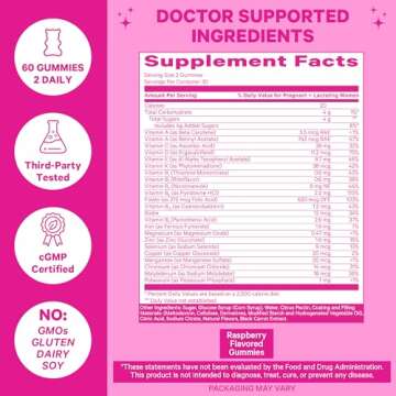 Pink Stork Total Prenatal Vitamin Gummies for Women with Folic Acid, Vitamin D, and Vitamin B6 to Support Fetal Development and Morning Sickness, Pregnancy Must Haves - Raspberry, 60 Count
