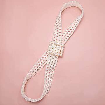 Barry.Wang Wide Belt for Women Fashion Wedding Sash Dress Pearls Belt Square Buckle Elastic Waist Chain