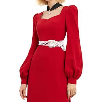 Barry.Wang Wide Belt for Women Fashion Wedding Sash Dress Pearls Belt Square Buckle Elastic Waist Chain