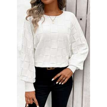 Pink Queen White Sweaters for Women, Fall Sweaters 2024 Casual Crewneck Pullover Winter Fashion Tren...