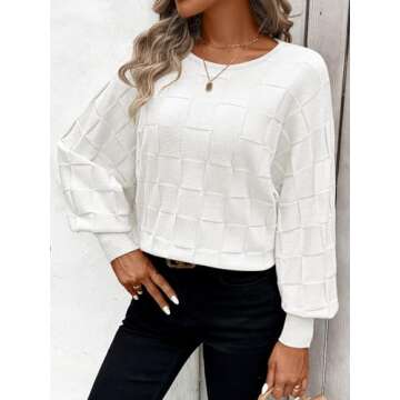 Pink Queen White Sweaters for Women, Fall Sweaters 2024 Casual Crewneck Pullover Winter Fashion Trendy Sweater White M