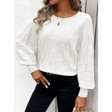 Pink Queen White Sweaters for Women, Fall Sweaters 2024 Casual Crewneck Pullover Winter Fashion Trendy Sweater White M