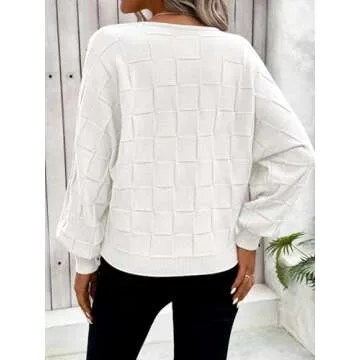 Pink Queen White Sweaters for Women, Fall Sweaters 2024 Casual Crewneck Pullover Winter Fashion Trendy Sweater White M