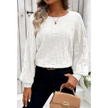 Pink Queen White Sweaters for Women, Fall Sweaters 2024 Casual Crewneck Pullover Winter Fashion Trendy Sweater White M