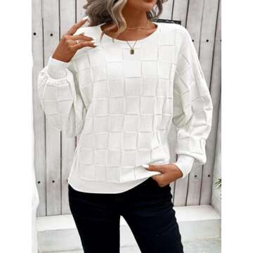 Pink Queen White Sweaters for Women, Fall Sweaters 2024 Casual Crewneck Pullover Winter Fashion Trendy Sweater White M