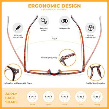 MIGSIR 3 Pack Blue Light Blocking Glasses for Computer Gaming Eye Strain, Round Fashion Fake Eyeglasses Frames for Women Men (Bright Black+ Leopard+ Clear)