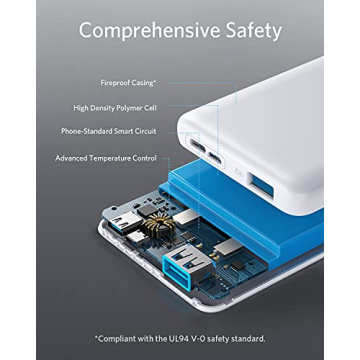 Anker Power Bank(PowerCore 10K),Compact Travel-Ready 10,000mAh Battery Pack with PowerIQ Charging Technology,5V/3A High-Speed Charging,USB-C for iPhone,iPad,and More (USB-C Input Only（White）, 1 Pack)