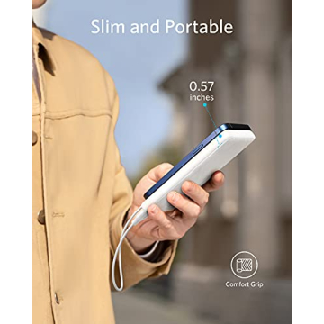 Anker Power Bank(PowerCore 10K),Compact Travel-Ready 10,000mAh Battery Pack with PowerIQ Charging Technology,5V/3A High-Speed Charging,USB-C for iPhone,iPad,and More (USB-C Input Only（White）, 1 Pack)