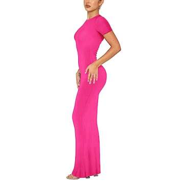 REORIA Women's Summer Sexy Casual Lounge Long Dress Elegant Wedding Guest Short Sleeve Crew Neck Bod...