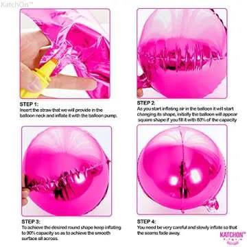 KatchOn, Big Hot Pink Balloons - 22 Inch, Pack of 6 | Round 4D Mylar Hot Pink Foil Balloons | Galentines Balloons for Galentines Day Decorations | Hot Pink Metallic Balloons for Pink Party Decorations