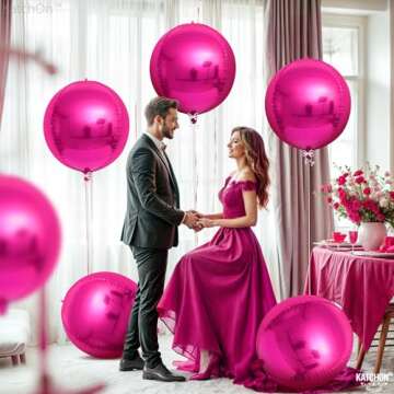 KatchOn, Big Hot Pink Balloons - 22 Inch, Pack of 6 | Round 4D Mylar Hot Pink Foil Balloons | Galentines Balloons for Galentines Day Decorations | Hot Pink Metallic Balloons for Pink Party Decorations