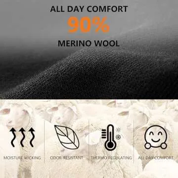 RTZAT 90% Merino Wool Ankle Men's Women's Athletic Business Casual Running Moisture Wicking Everyday Thin Wool Socks, Large, Black, 3 Pairs