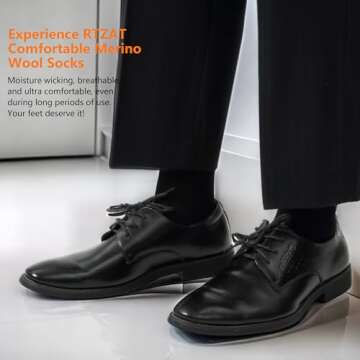 RTZAT 90% Merino Wool Ankle Men's Women's Athletic Business Casual Running Moisture Wicking Everyday Thin Wool Socks, Large, Black, 3 Pairs