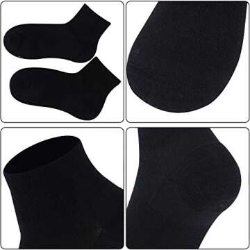 RTZAT 90% Merino Wool Ankle Men's Women's Athletic Business Casual Running Moisture Wicking Everyday Thin Wool Socks, Large, Black, 3 Pairs
