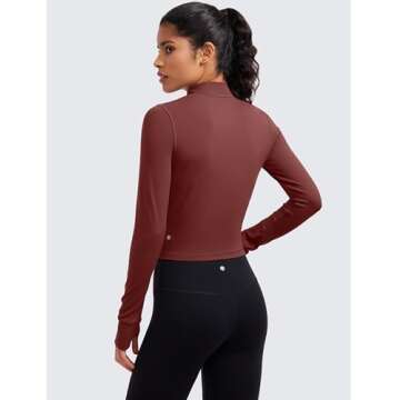 CRZ YOGA Womens Butterluxe Full Zip Cropped Workout Jacket Slim Fit Lightweight Athletic Yoga Tops with Thumb Holes Noctilucence Red X-Small