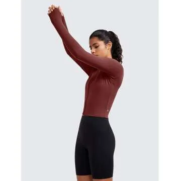 CRZ YOGA Womens Butterluxe Full Zip Cropped Workout Jacket Slim Fit Lightweight Athletic Yoga Tops with Thumb Holes Noctilucence Red X-Small